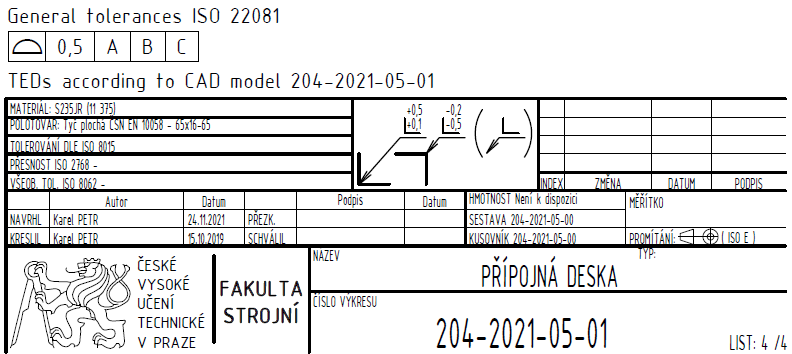 Obr. 1 - Príklad aplikace všeobecných geometrických tolerancí/specifikací dle ISO 22081 - Varianta č. 1